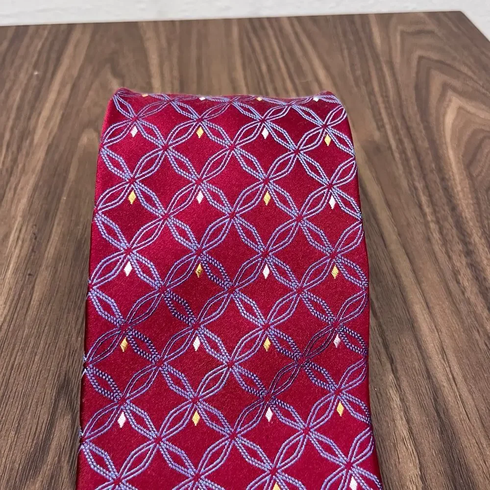 J.S. Blank & CO. Men's Red Silk Classic Geometric Silver Designer Neck Tie